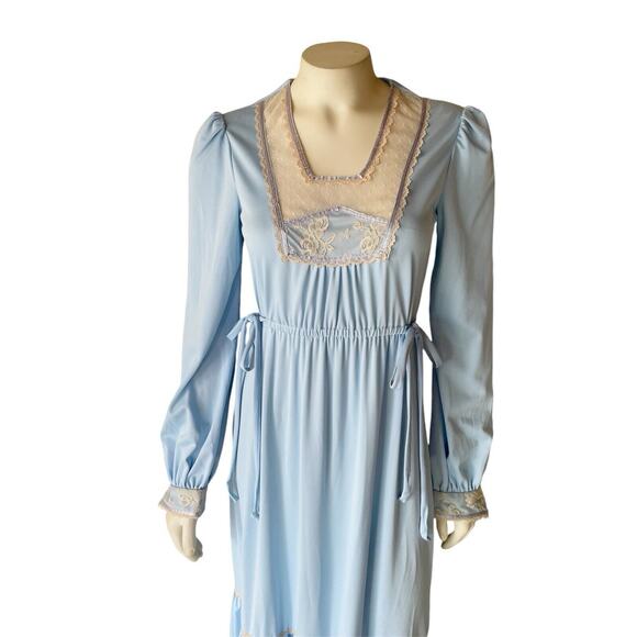 Jody T of California Sky Blue Prairie Boho Maxi Dress 70s Size 9 - Picture 6 of 13